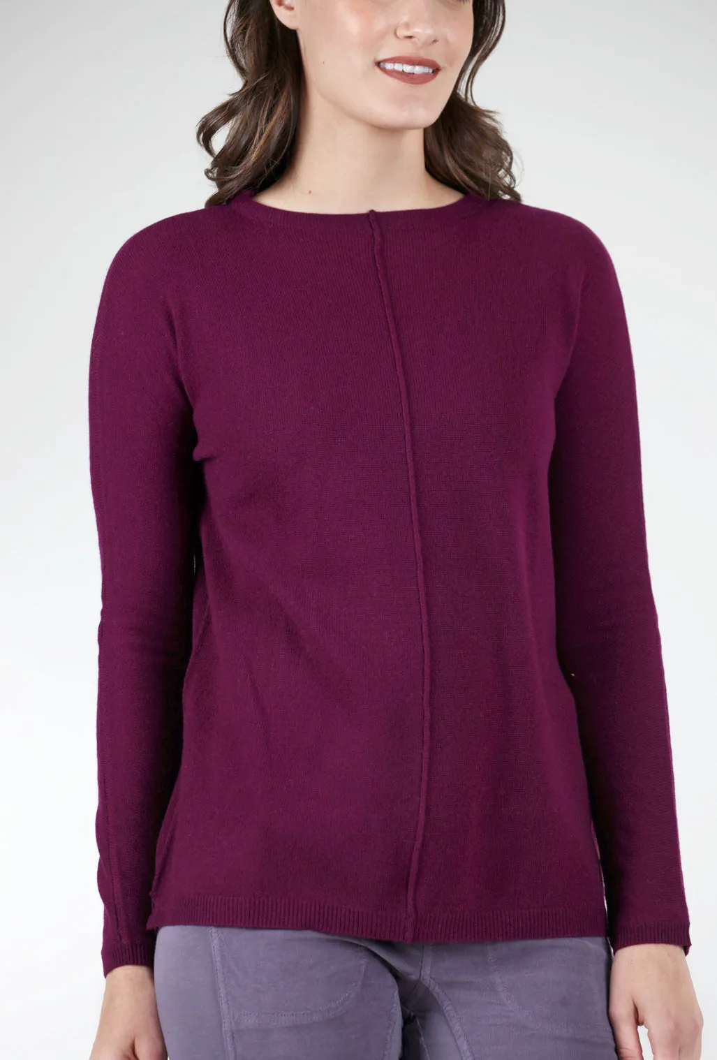 Versatile use Seamed Easy Cashmere Pullover, Plum