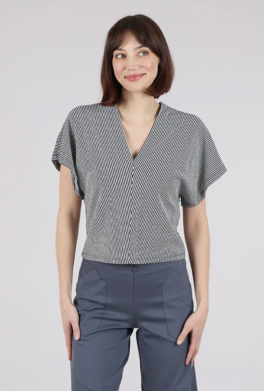 Vertical Stripe Knit Top, Navy/White Cotton Blend