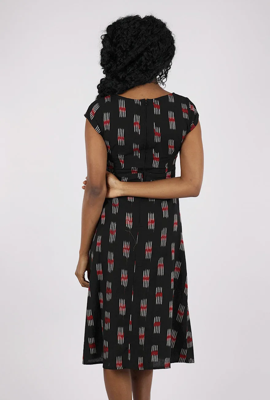 Vintage Pleat Dress, Black Ikat Cool Attire