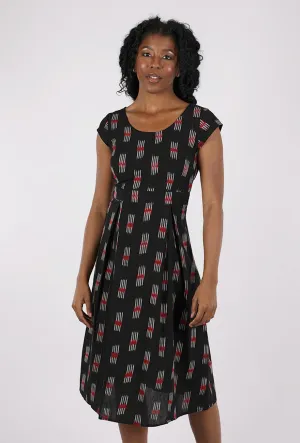Vintage Pleat Dress, Black Ikat Romance Soul