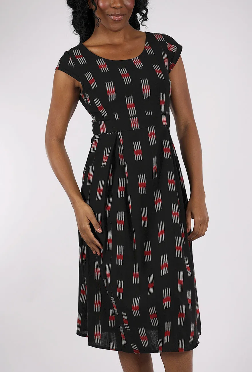 Vintage Pleat Dress, Black Ikat Cool Attire