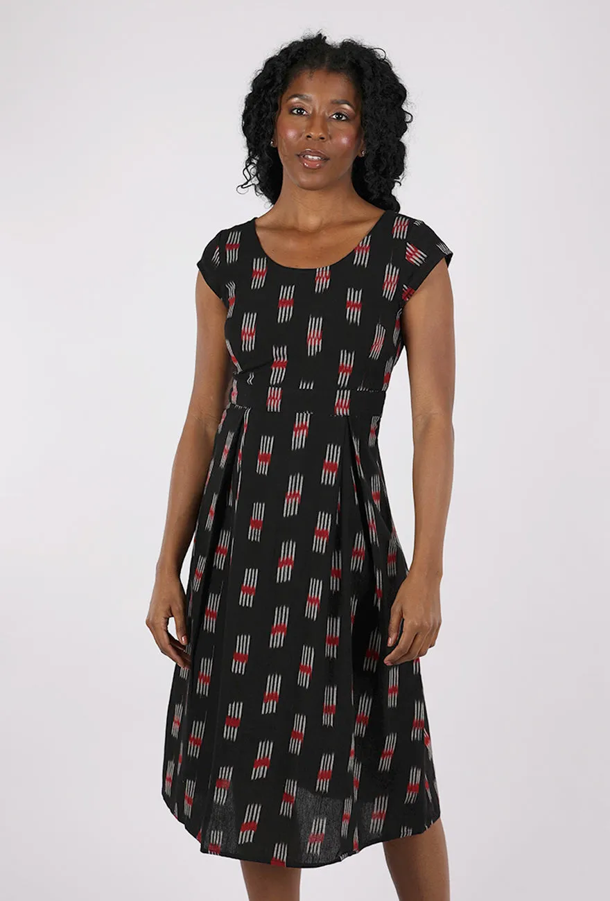 Vintage Pleat Dress, Black Ikat Romance Soul