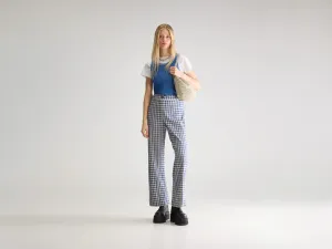 Frayed hem Roll-up style Vivia wide trousers (251 / W / CHECK B)