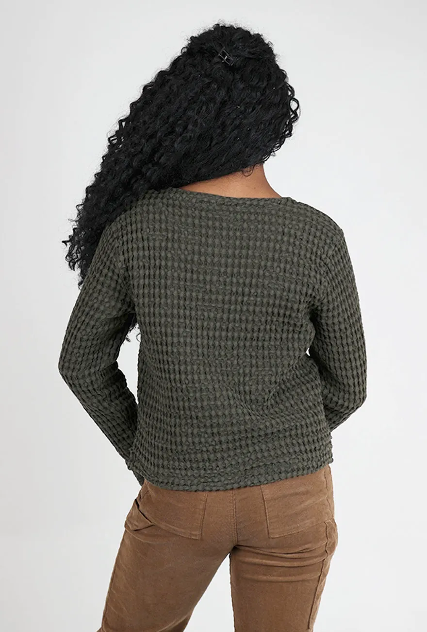 Waffle Boxy Jacket Everglade, Everglade Ribbon trim