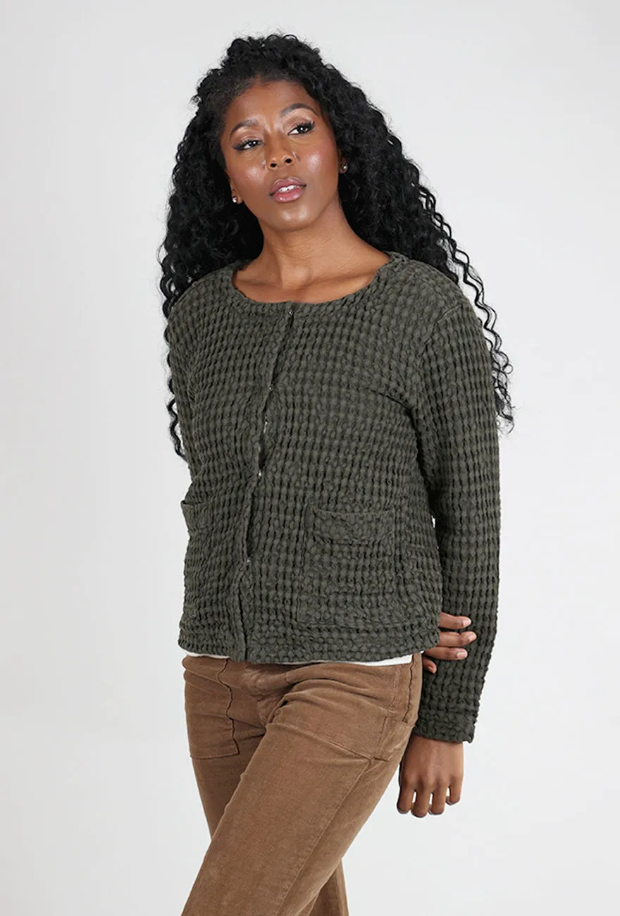 Waffle Boxy Jacket Everglade, Everglade Ribbon trim
