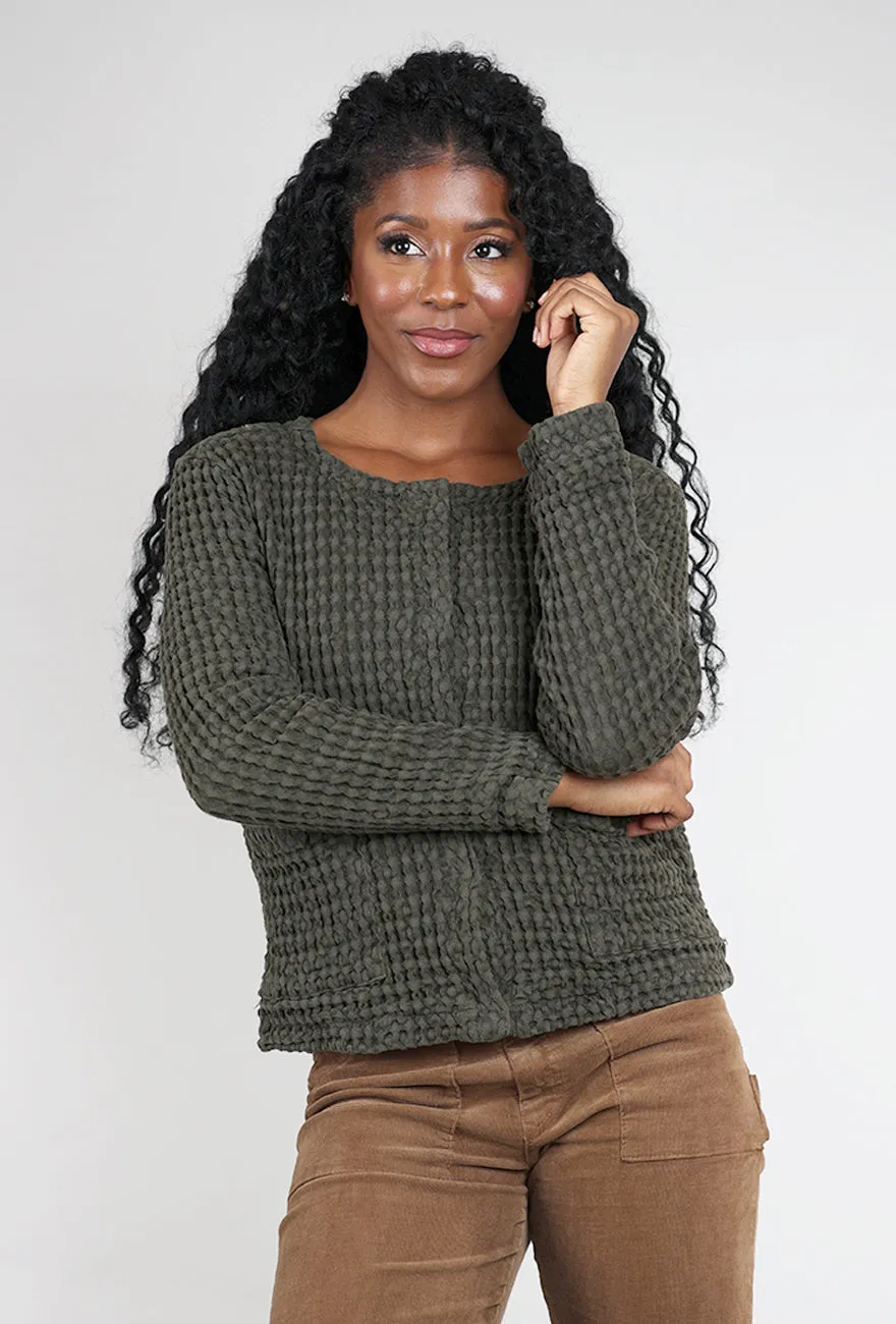 Waffle Boxy Jacket Everglade, Everglade Ribbon trim
