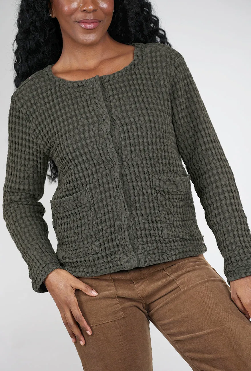 Waffle Boxy Jacket Everglade, Everglade Ribbon trim