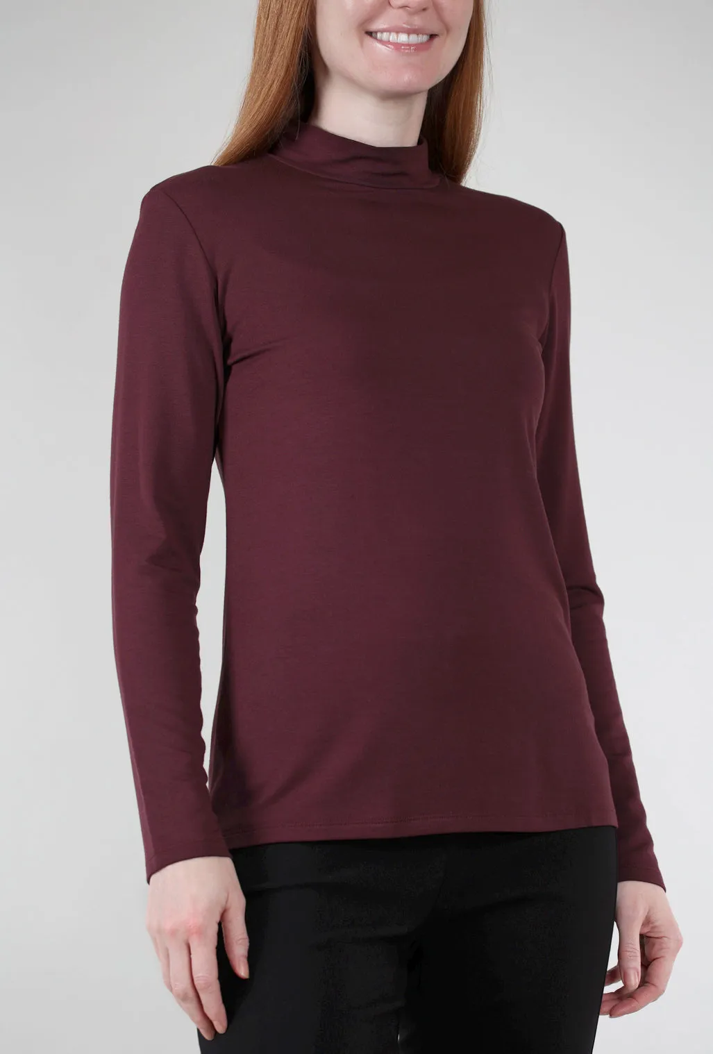 Warm Fit Essential Jersey Mock Neck, Burgundy