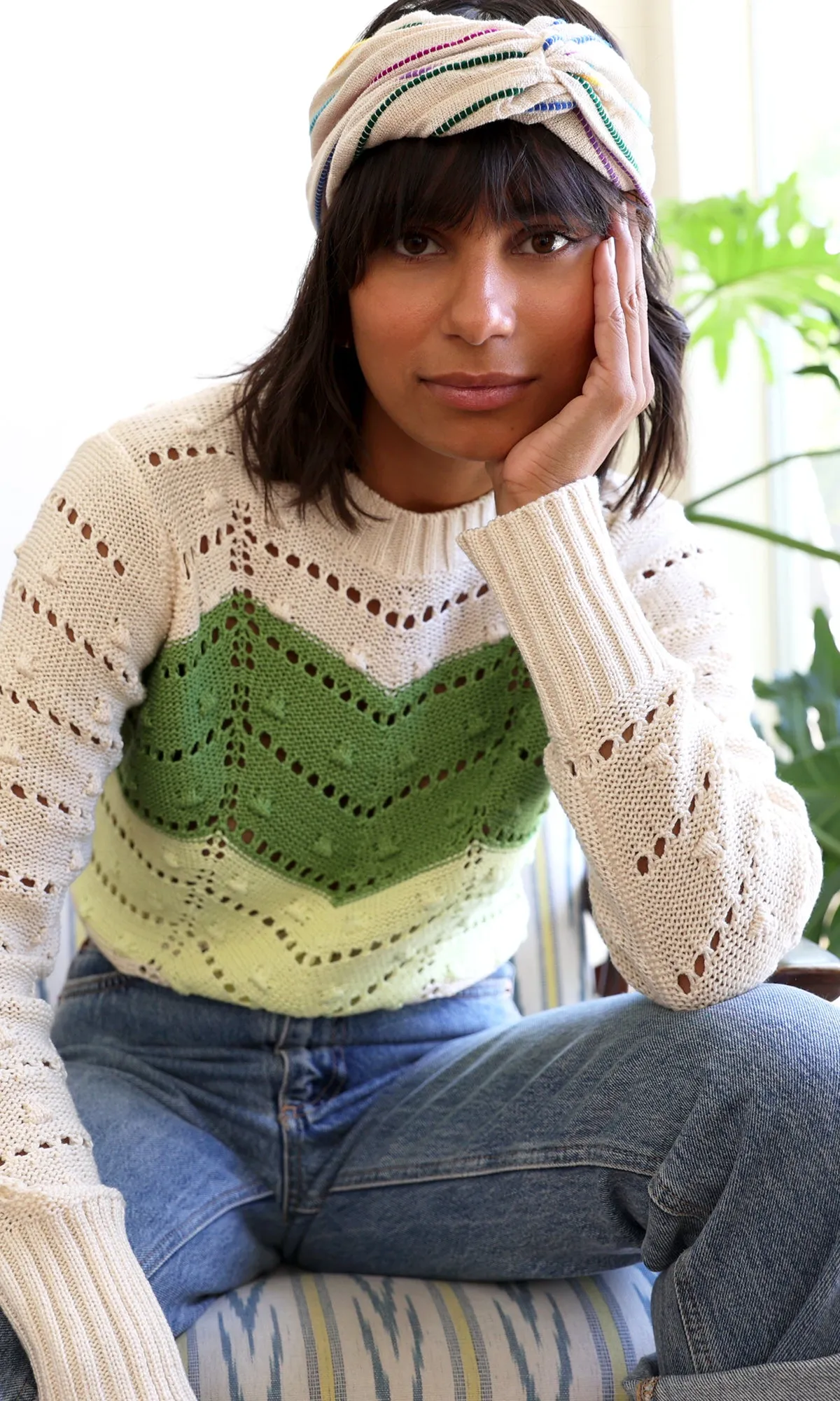 Wear-resistant Juno Pointelle Chevron Knit Sweater