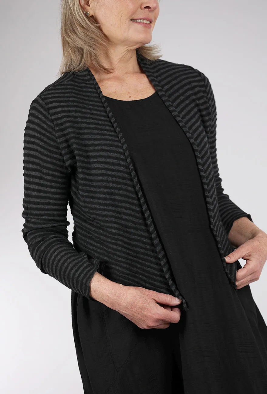 Wear-resistant Shadow Stripe Knit Cardie, Black