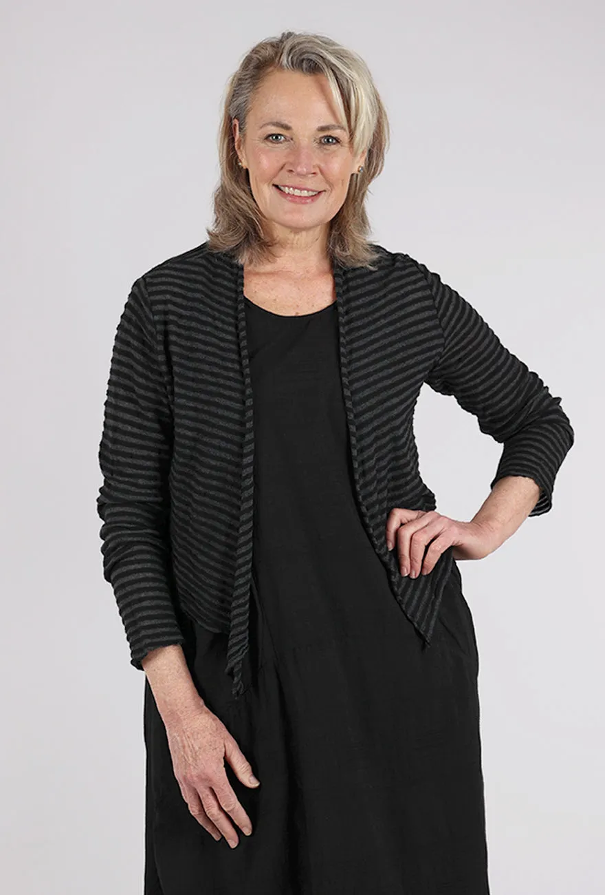 Daily Casual Style Shadow Stripe Knit Cardie, Black