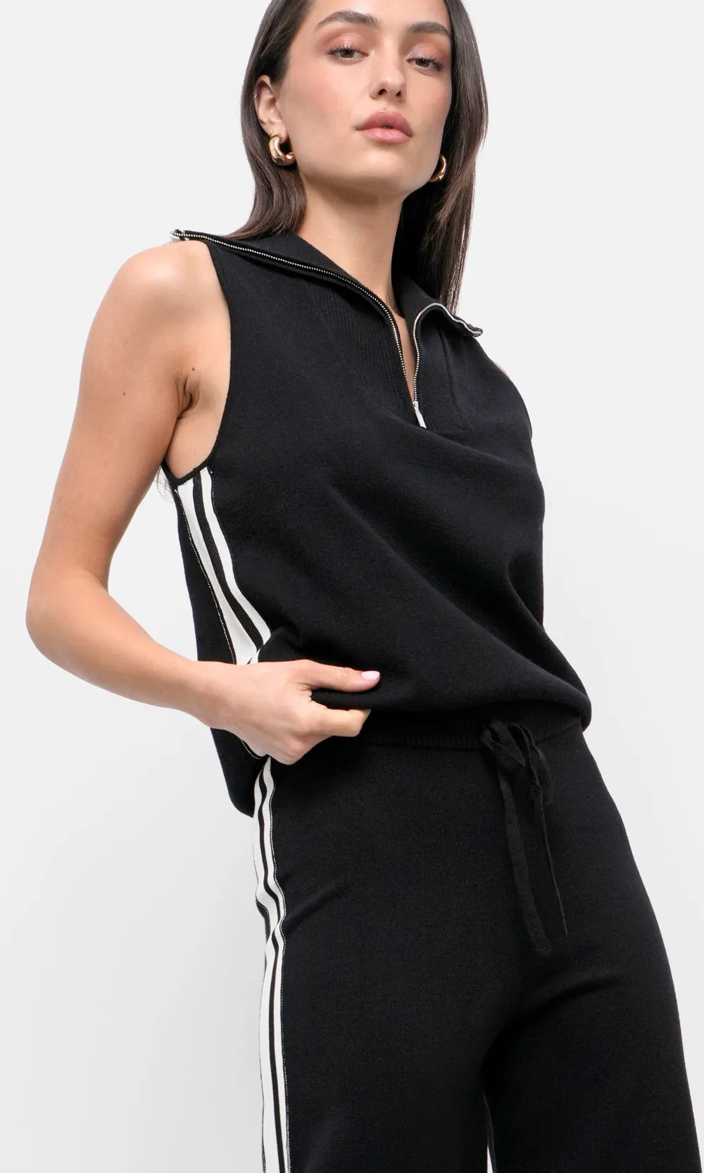 Weston Sleeveless Half Zip Athletic Stripe Knit Top Fresh Style