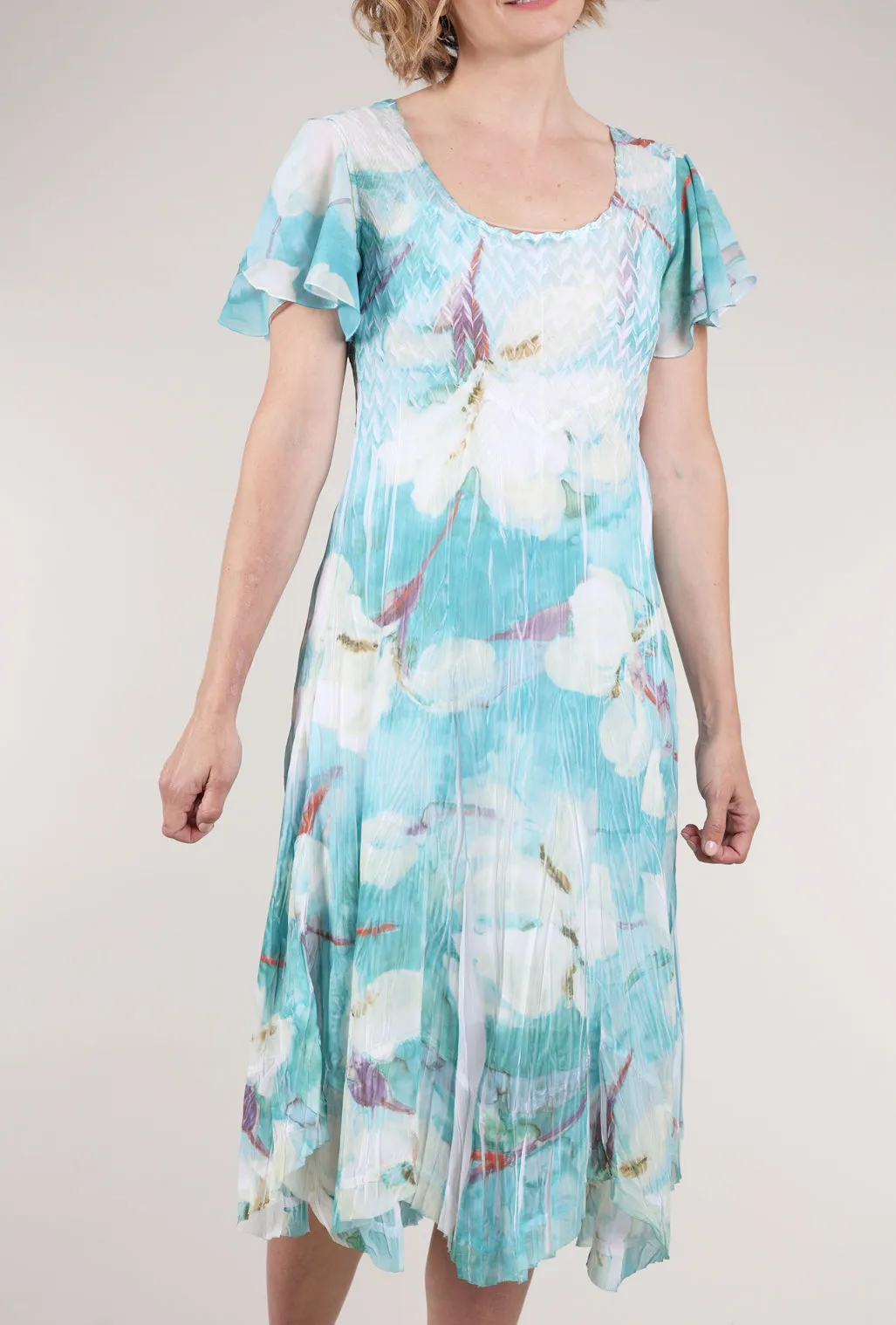 White Tie Chiffon Watercolor Dress, Iris