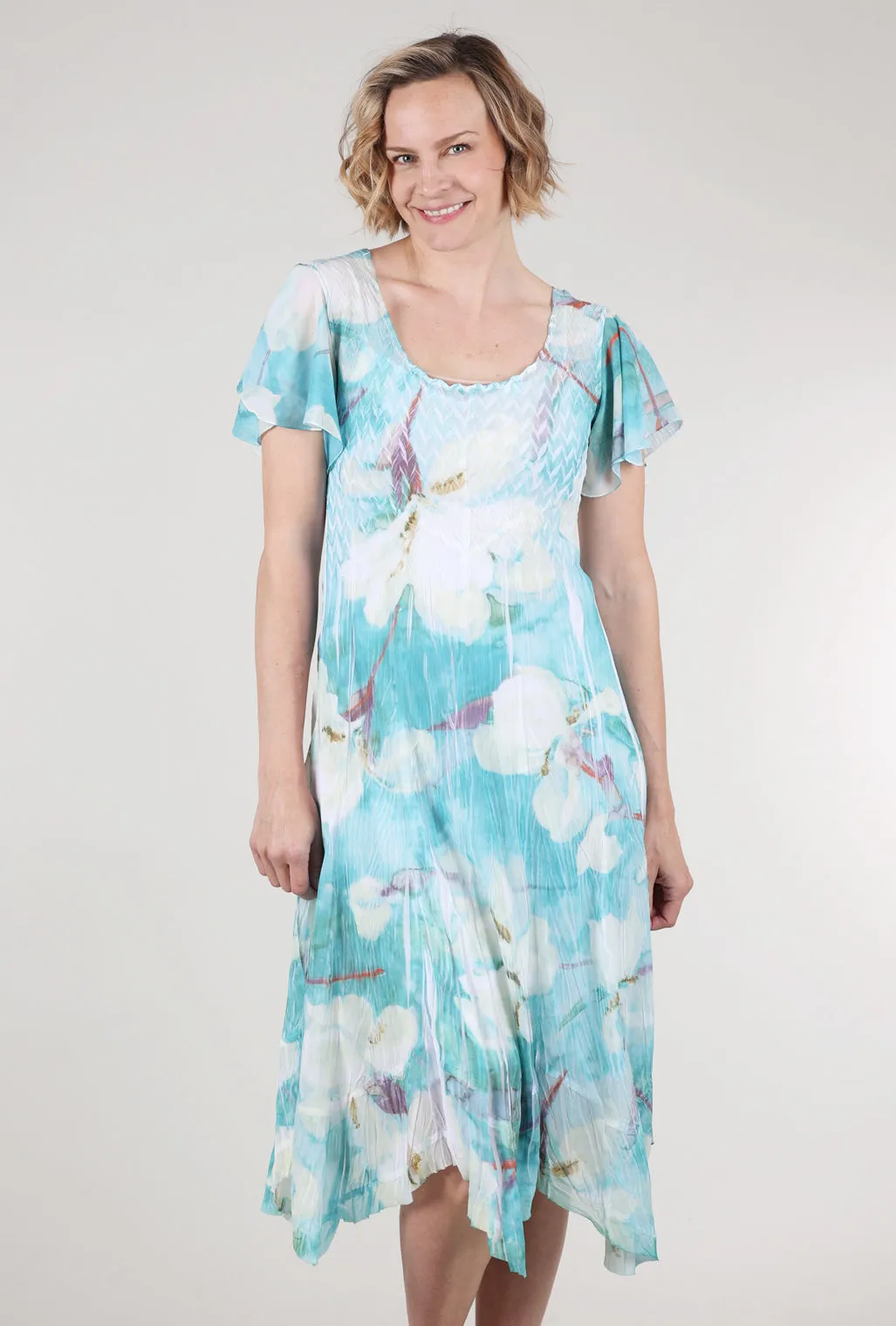Chiffon Watercolor Dress, Iris Raglan-Sleeve Long Sleeve