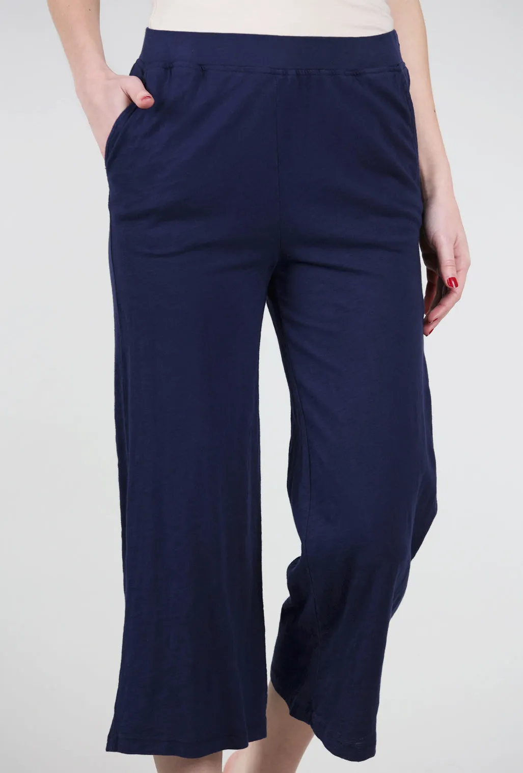 Wide Leg Crop Pants, Navy Modern Cut