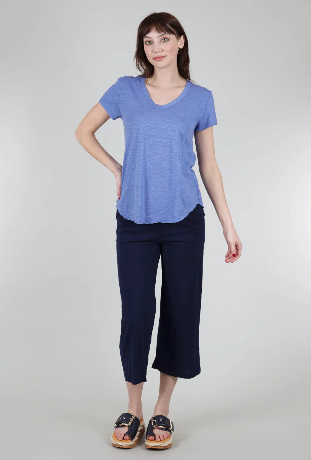 Wide Leg Crop Pants, Navy Modern Cut