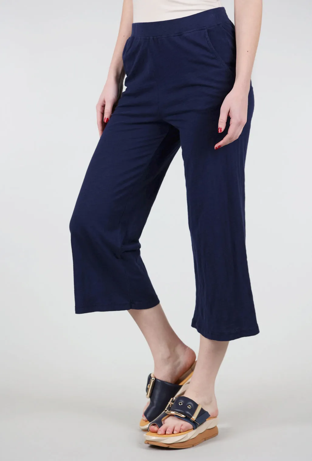 Wide Leg Crop Pants, Navy Modern Cut