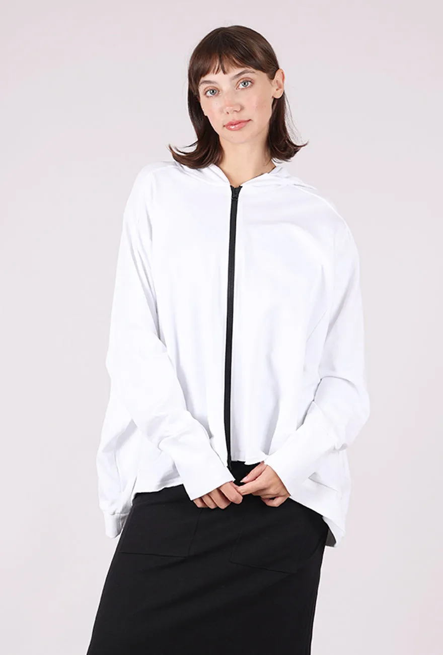 Relaxed Fit Silhouette Soft Lined Interior Wideshort Hooded Jacket, White