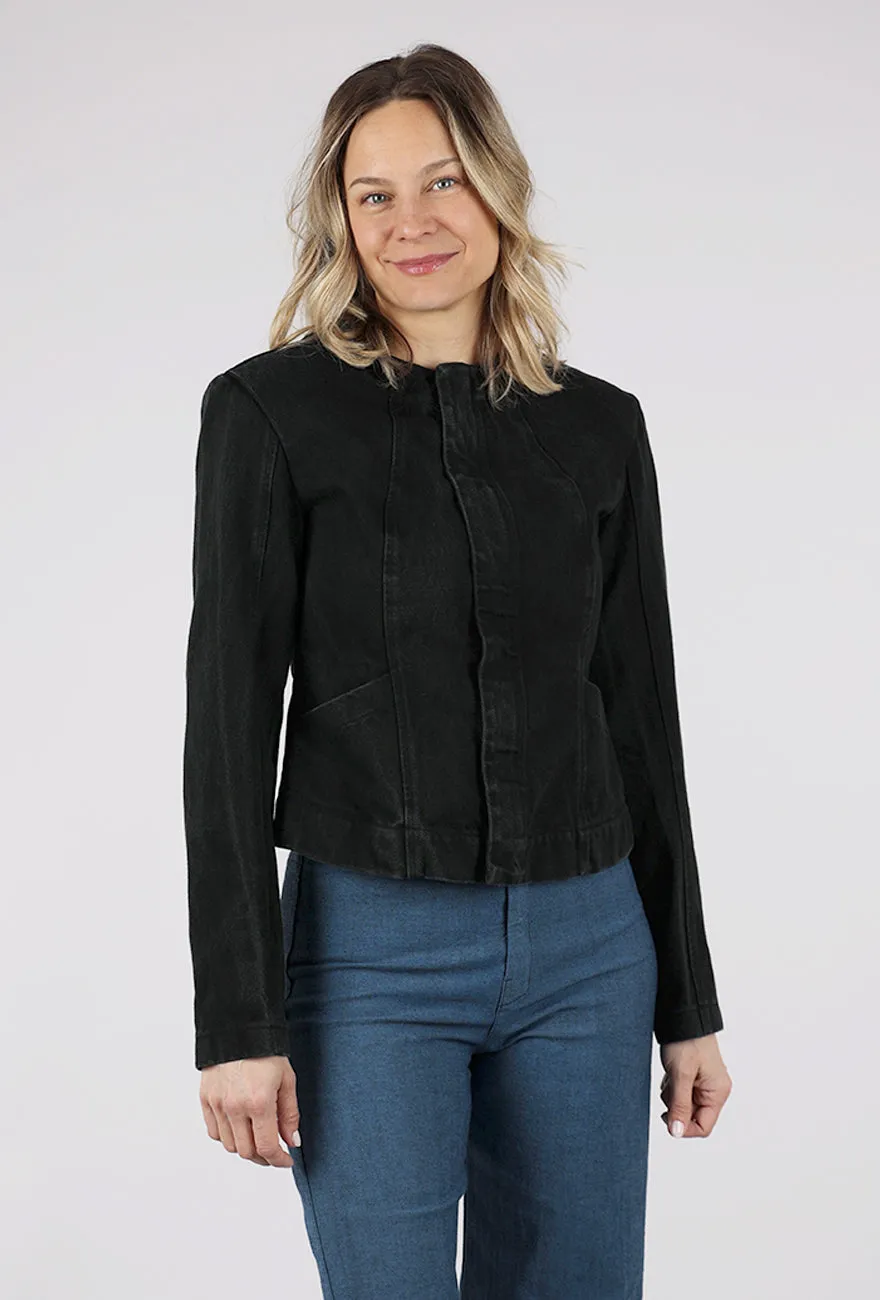 Seasonal Trend Soft Texture Dune Denim Jacket, Washed Black