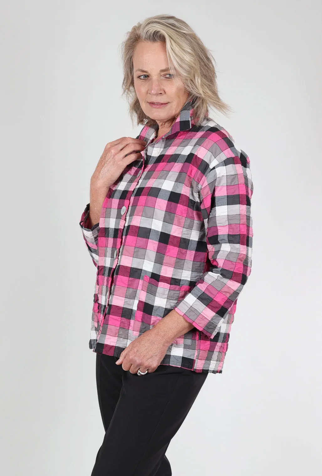 Windproof Layer Paula Plaid Shirt Jacket, Pink