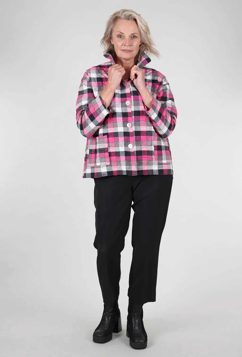 Windproof Layer Paula Plaid Shirt Jacket, Pink