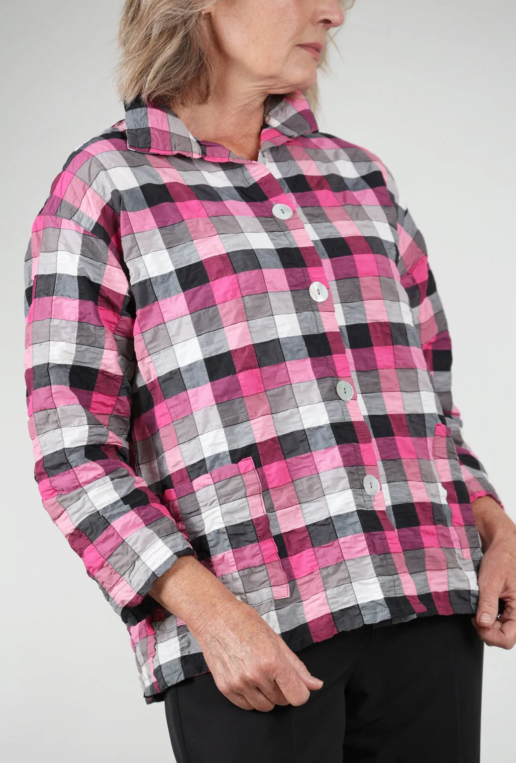 Windproof Layer Paula Plaid Shirt Jacket, Pink