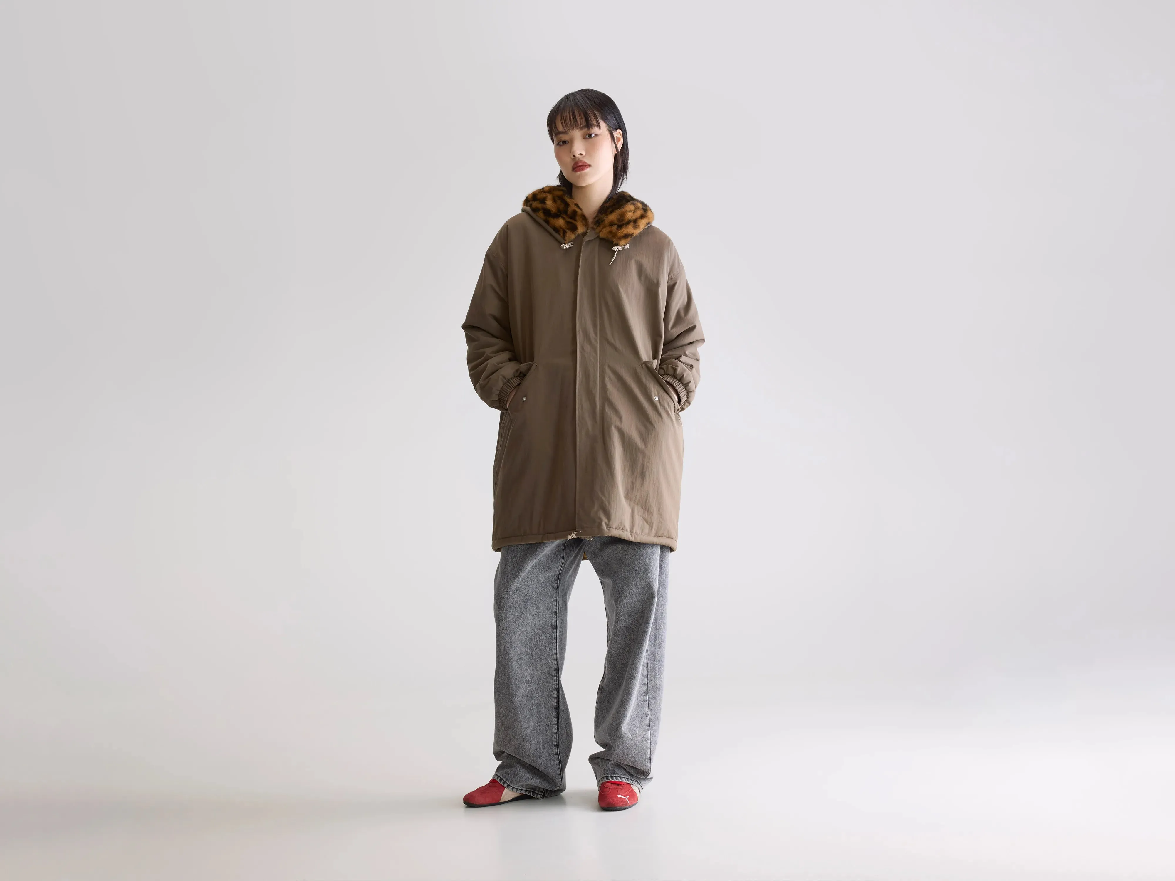 Laos hooded parka (252 / W / SAGE) Light Look color block
