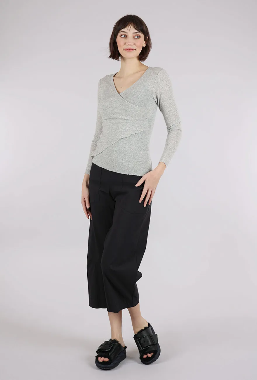 Wool Asym Trim Top, Dawn Gray V-neck Slimming