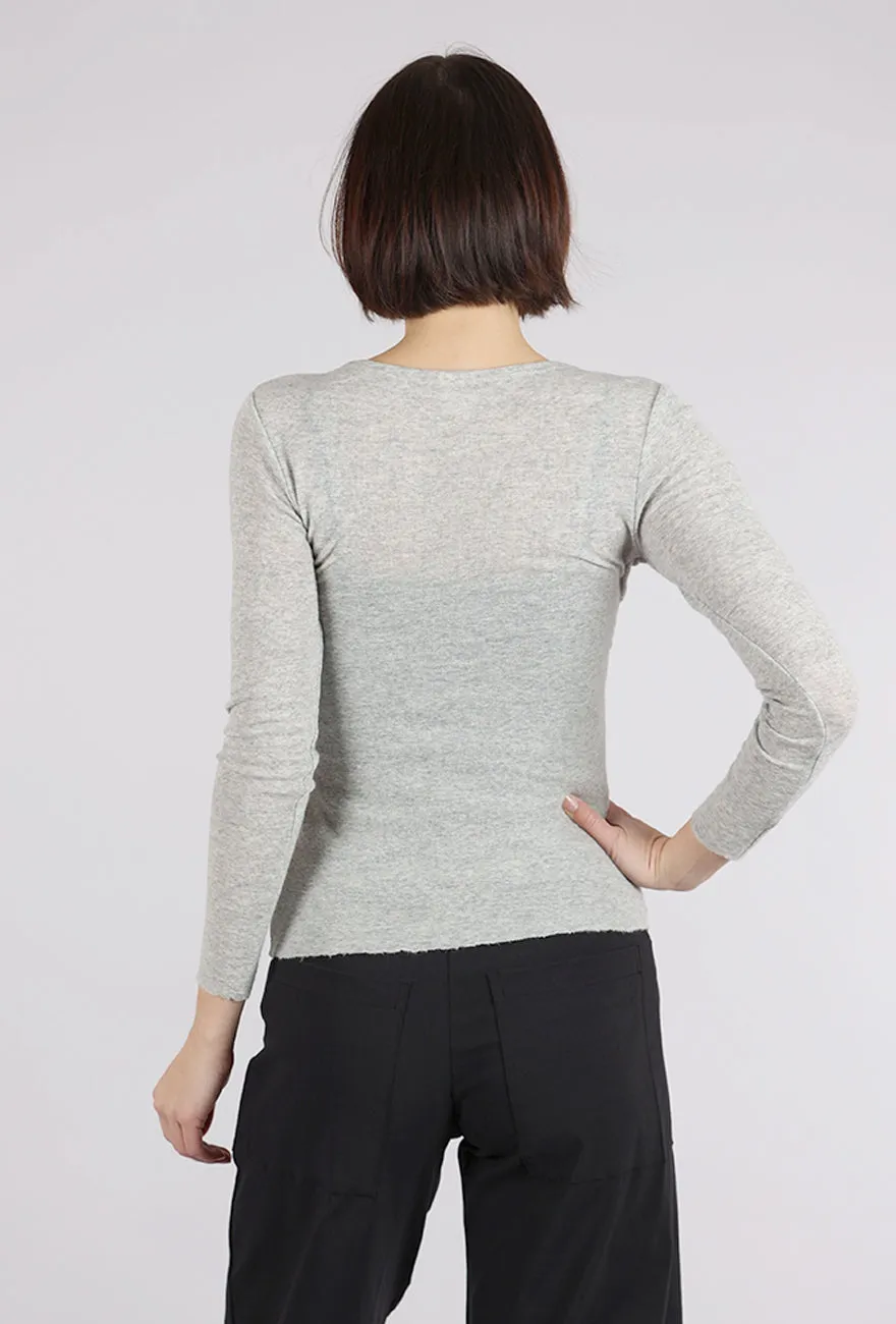 Wool Asym Trim Top, Dawn Gray V-neck Slimming