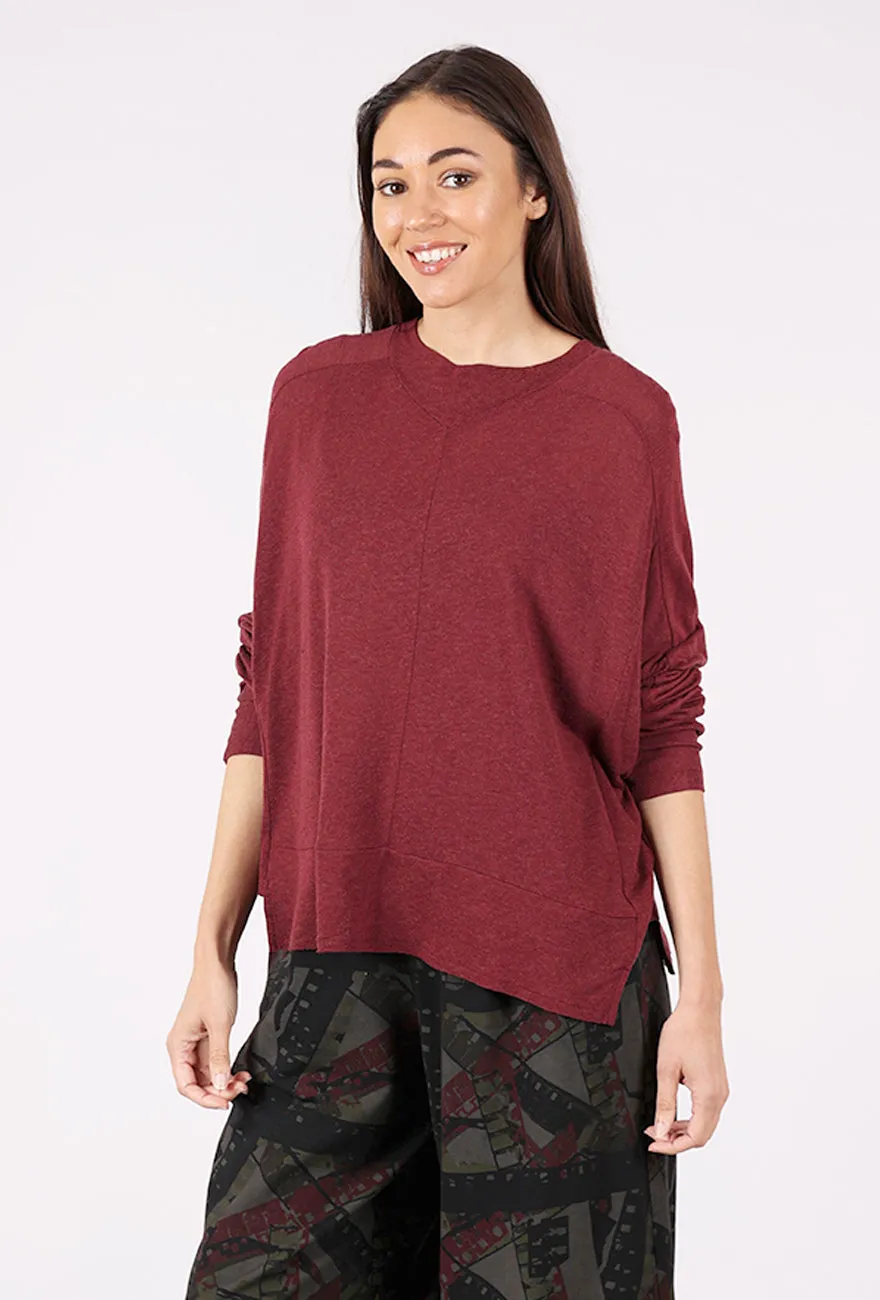 Wool Blend Drape Top, Oxblood Relaxed Comfort