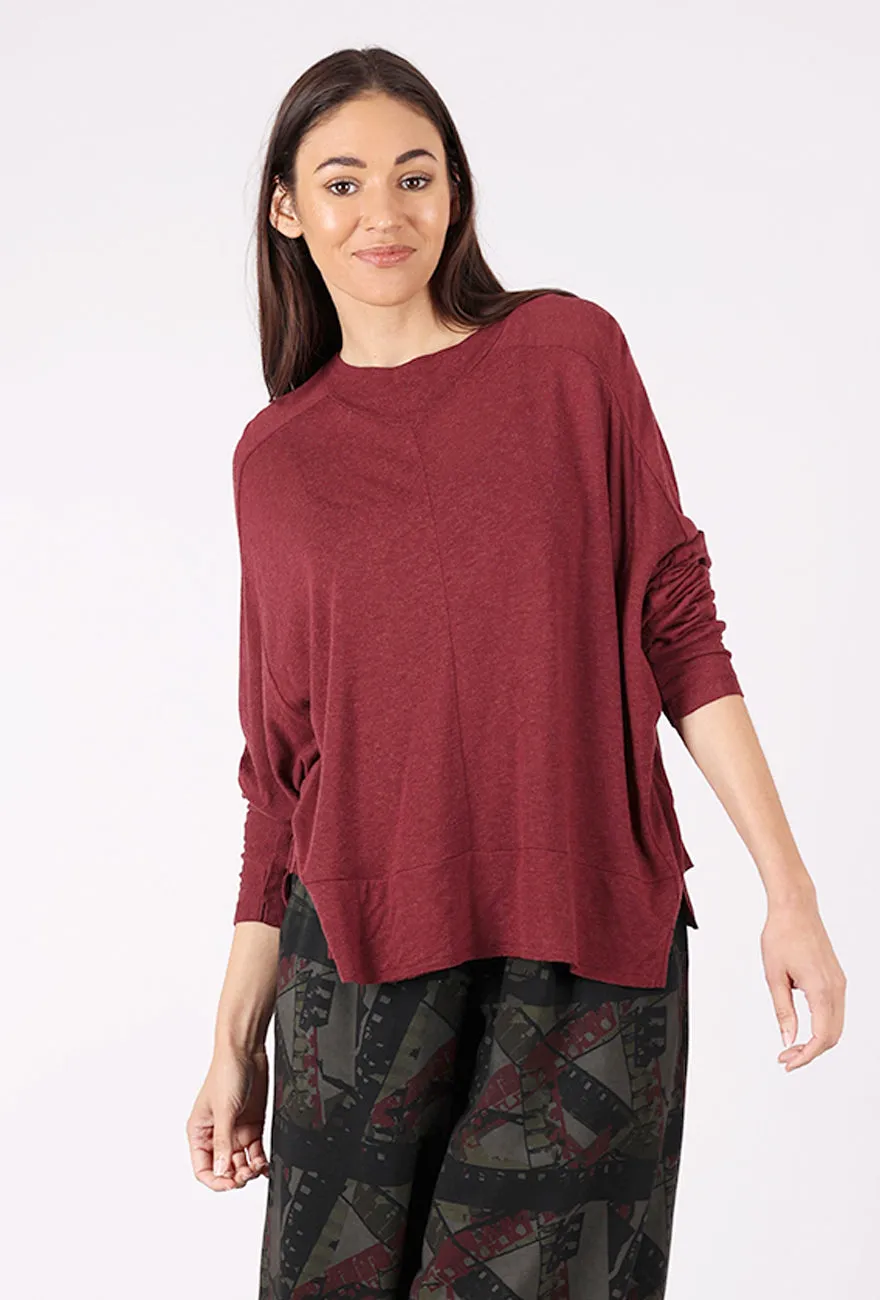 embroidered decoration Wool Blend Drape Top, Oxblood