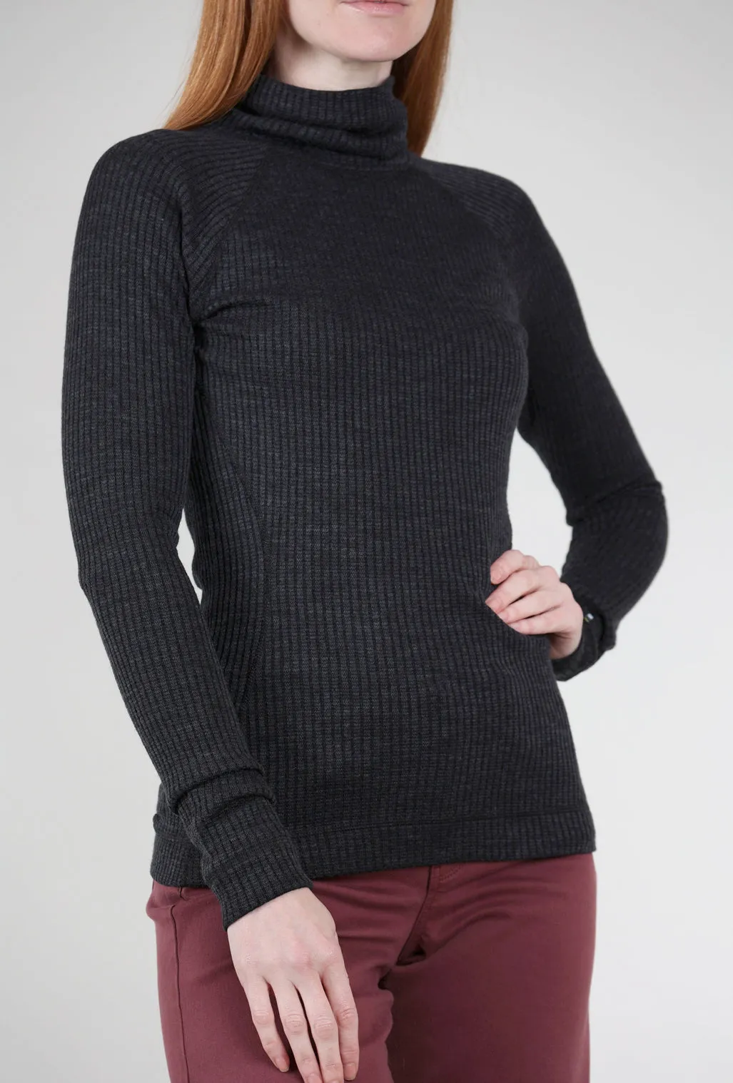 Wool Warm Thermal Rib Turtleneck, Mid Gray