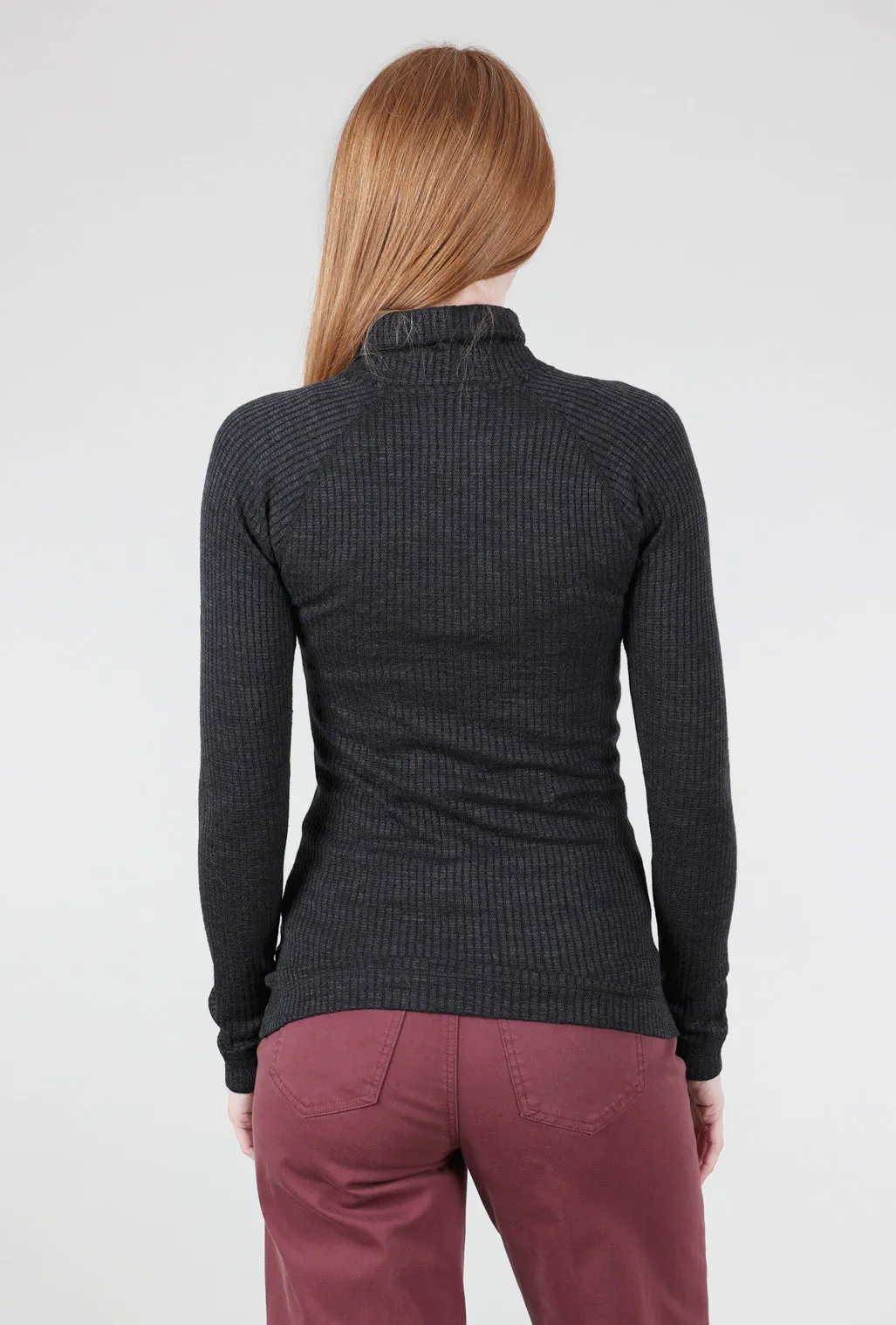 Wool Warm Thermal Rib Turtleneck, Mid Gray