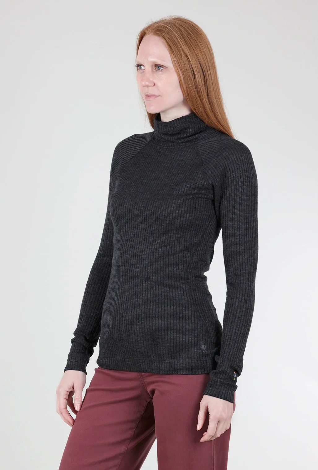 Wool Warm Thermal Rib Turtleneck, Mid Gray