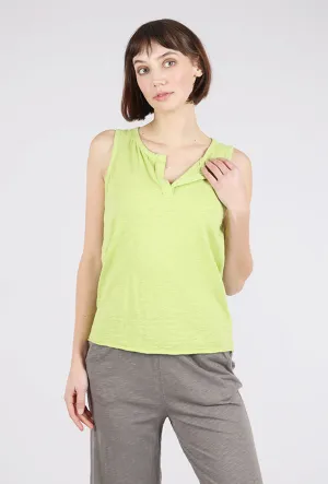 Split-Neck Henley Tank, Lime Striped Pattern Women's femininity