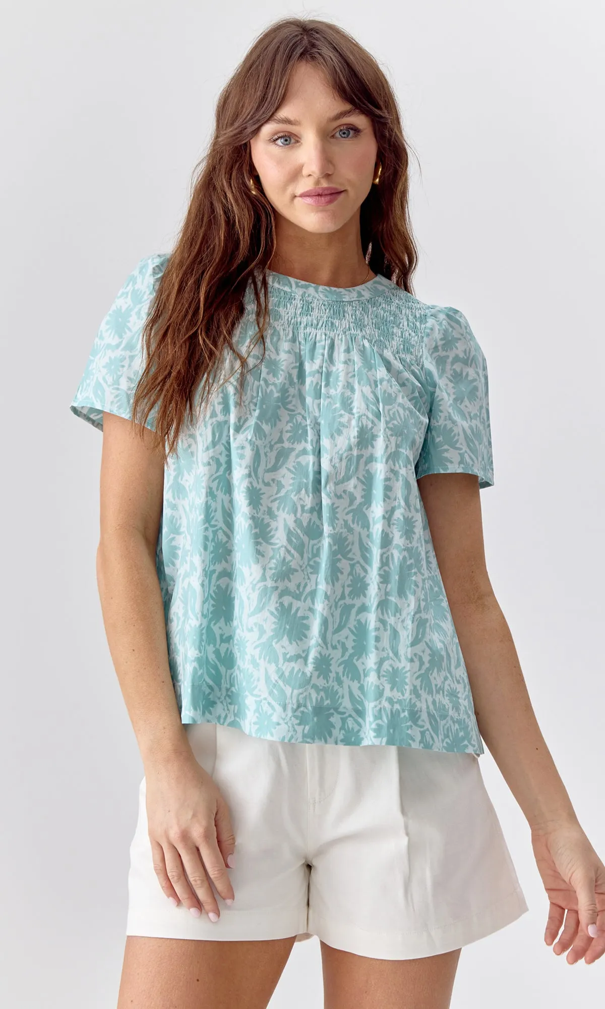 Wrinkle free and smooth surface Enata Smocked Printed Top