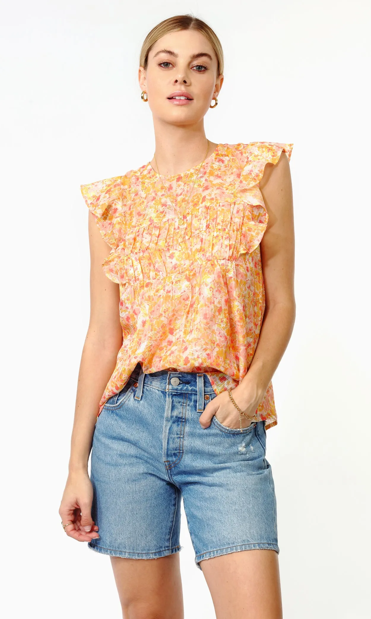 Wynni Textured Chiffon Ruffled Top Firefighter gear