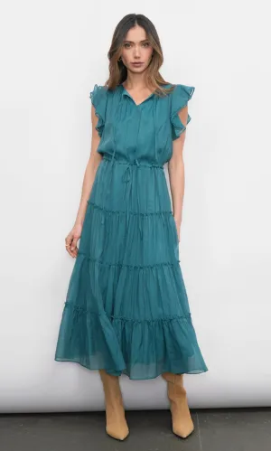 Yvonne Textured Flutter Sleeve TieredMidi Dress G257D6460