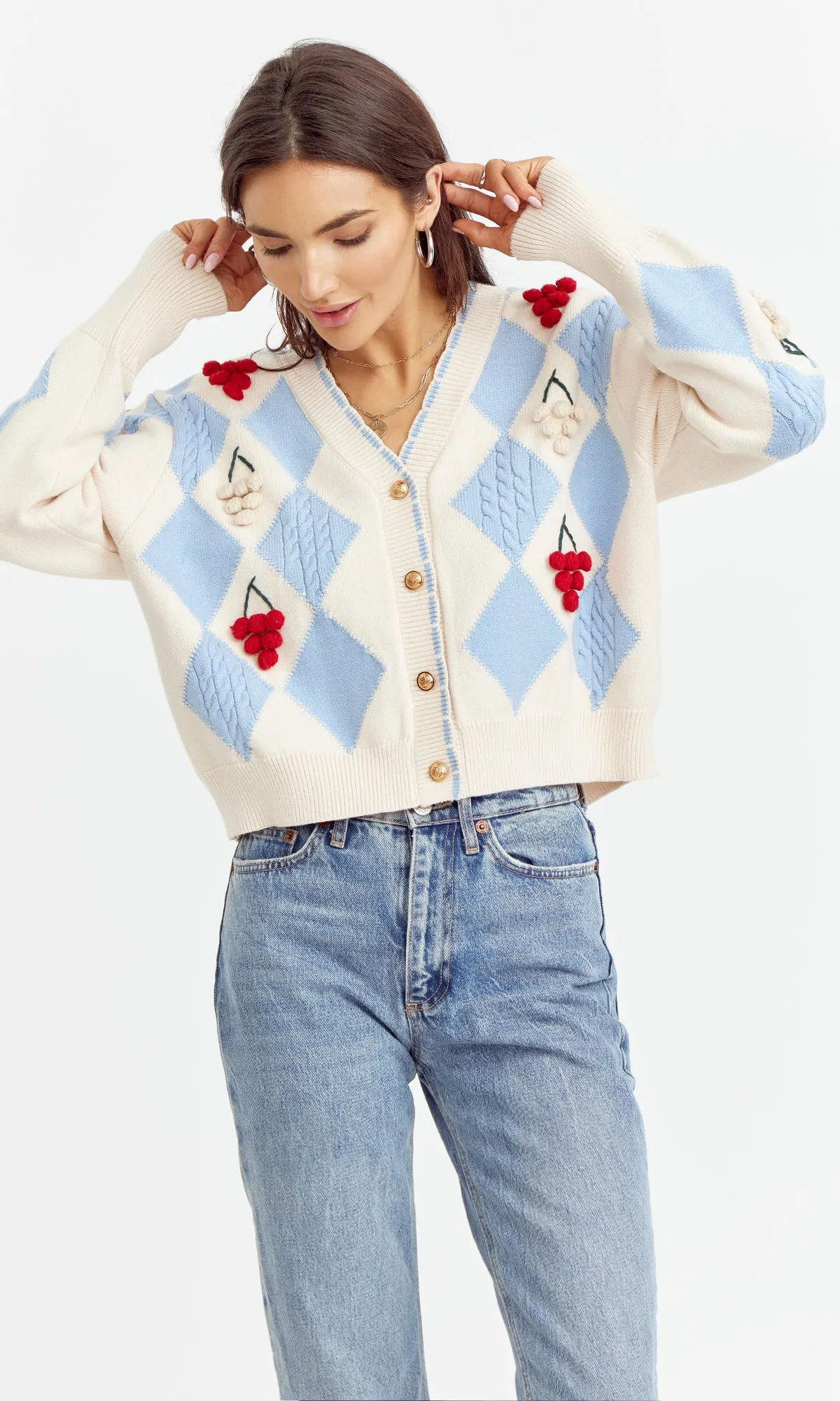 Zena Pom Pom Cardigan Crisp Non-deforming