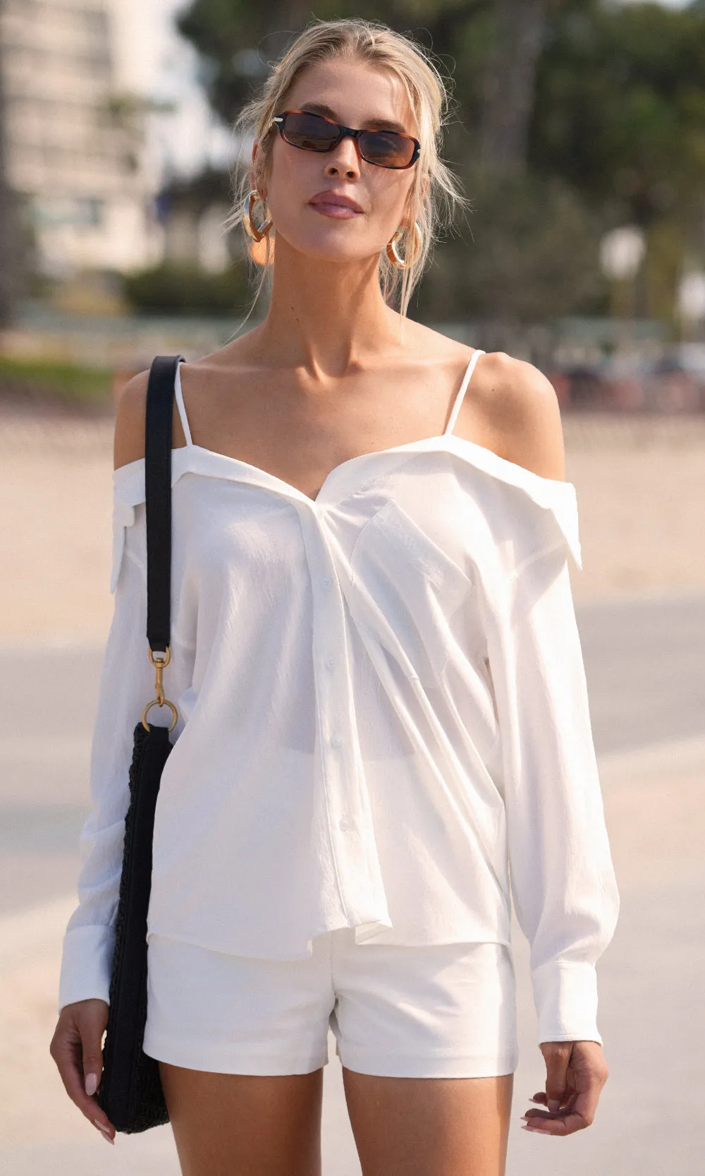 Zorah Off Shoulder Button Down Shirt - G256T7234